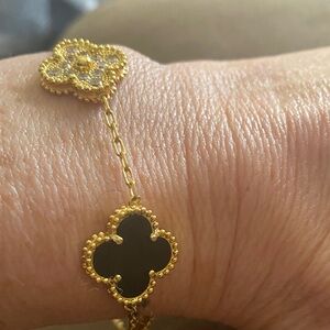 Enamel black and gold clover bracelet